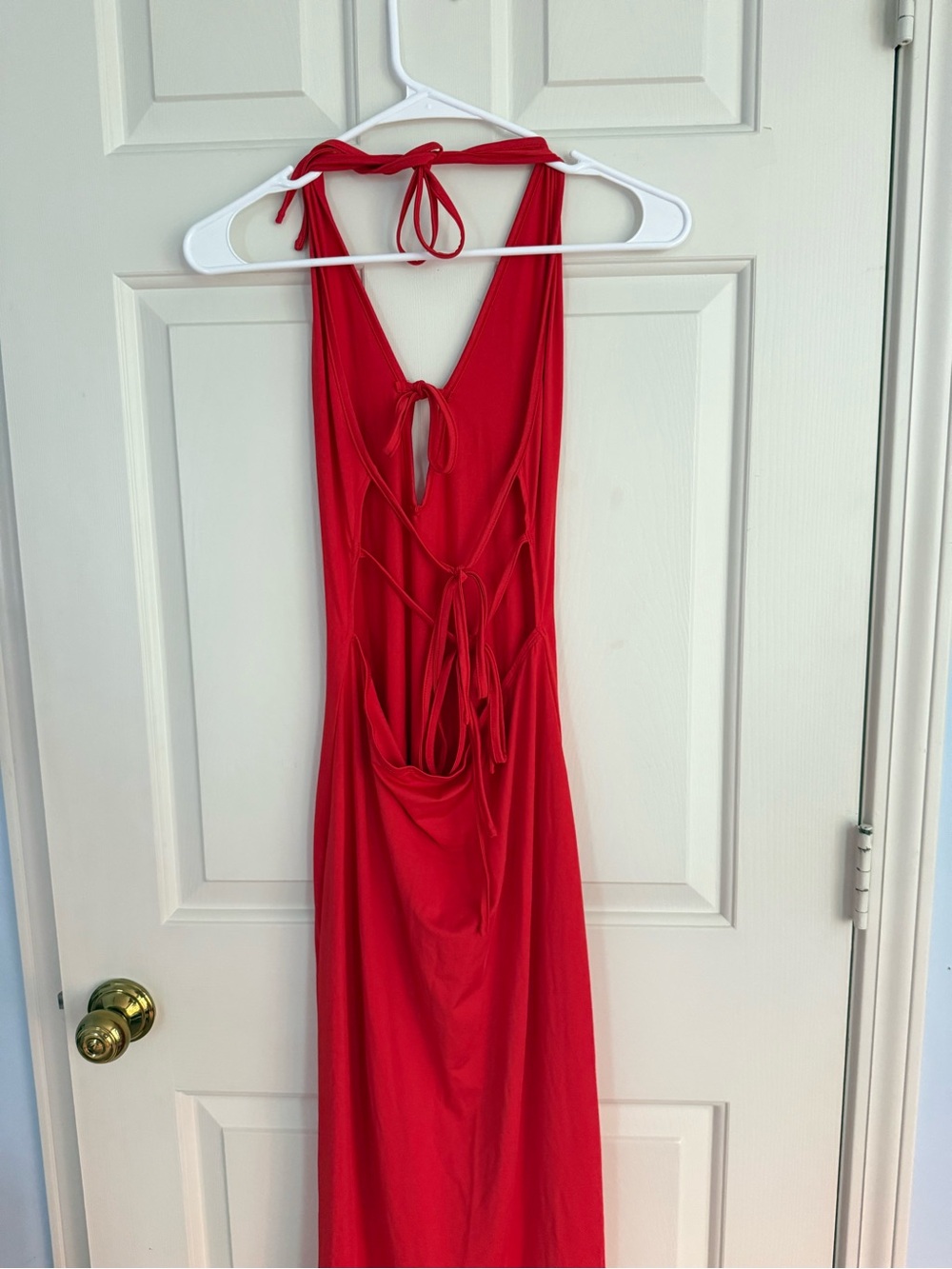 Red Halter Ruffle-Slit Dress - Picture 6 of 6